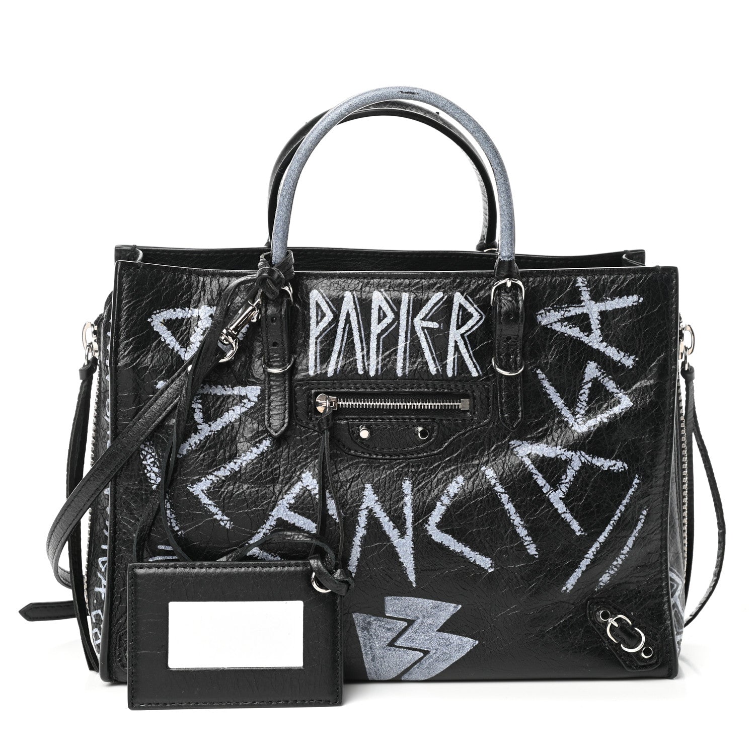 Balenciaga Agneau Graffiti Papier A6 Zip Around Tote Black White 1 of 8