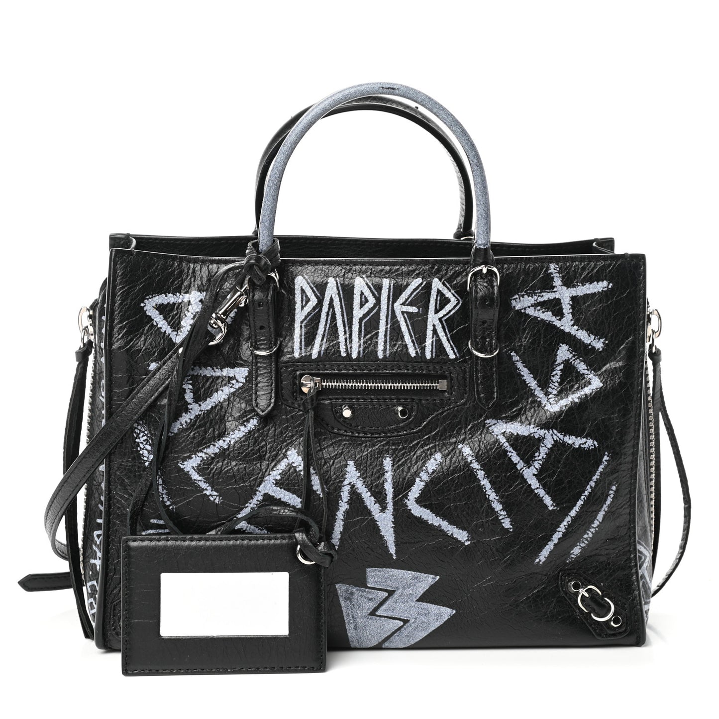 Agneau Graffiti Papier A6 Zip Around Tote Black White