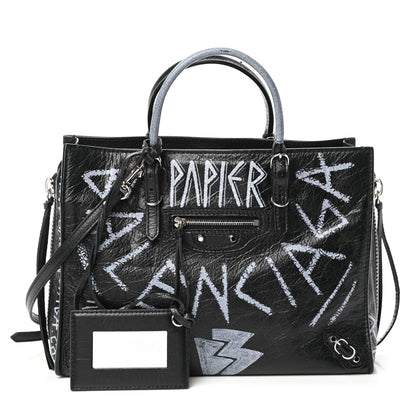 Balenciaga Agneau Graffiti Papier A6 Zip Around Tote Black White 1 of 8