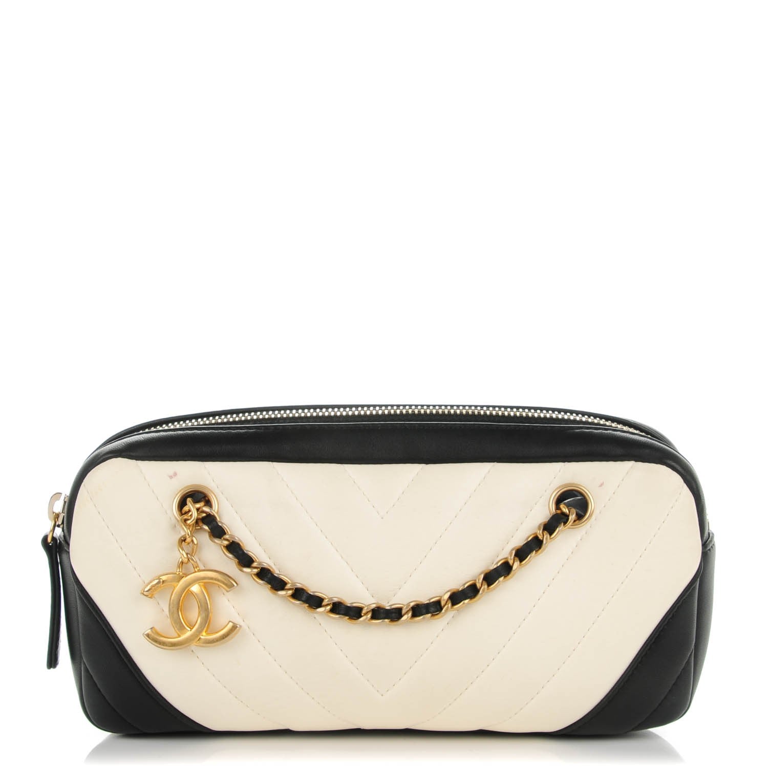 Chanel Calfskin Chevron Camera Case Dark White 1 of 9