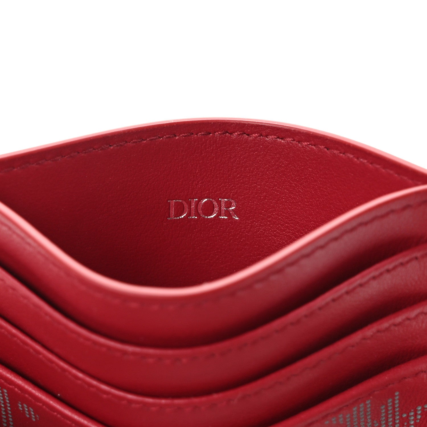 Christian Dior Calfskin Oblique Galaxy Perforated Card Holder Red White 6 of 8