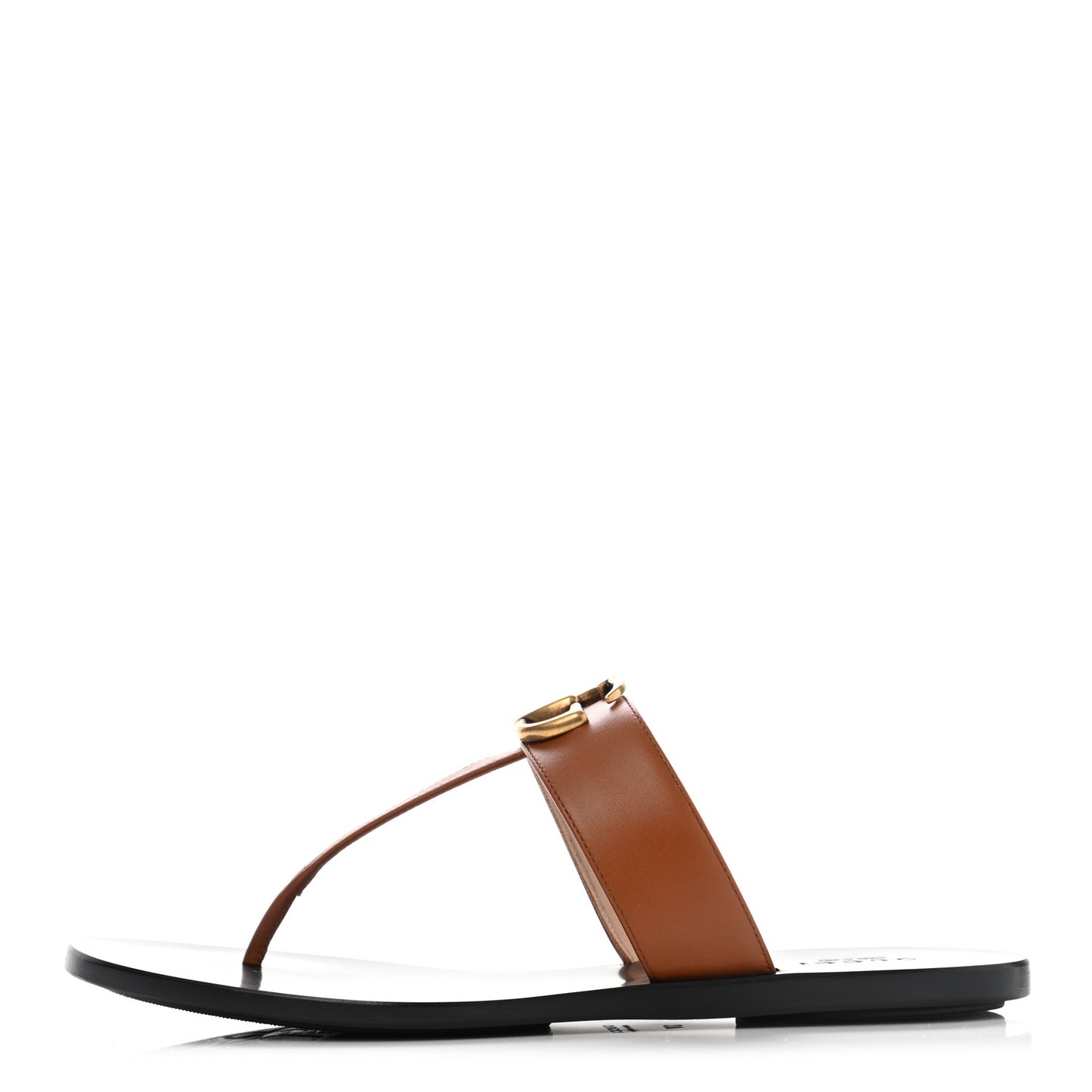 Calfskin GG Marmont Thong Sandals 37 Cognac