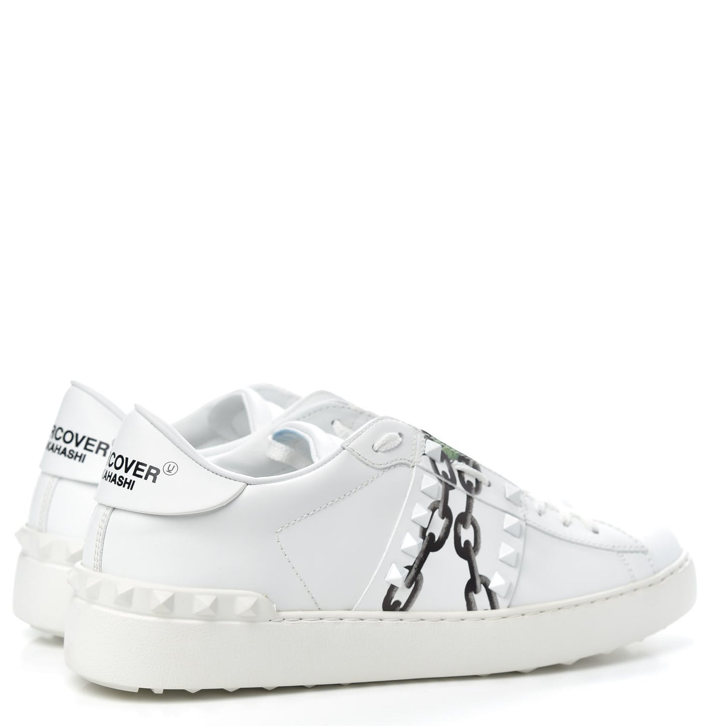 X UNDERCOVER Calfskin Womens Untitled Rockstud Open Sneakers 41 White