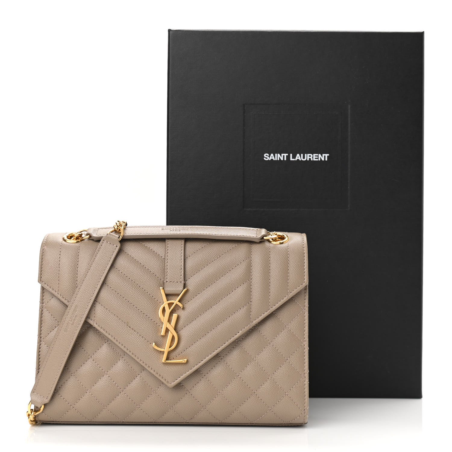Saint Laurent Grain De Poudre Textured Mixed Matelasse Medium Triquilt Monogram Satchel Dark Beige 10 of 10