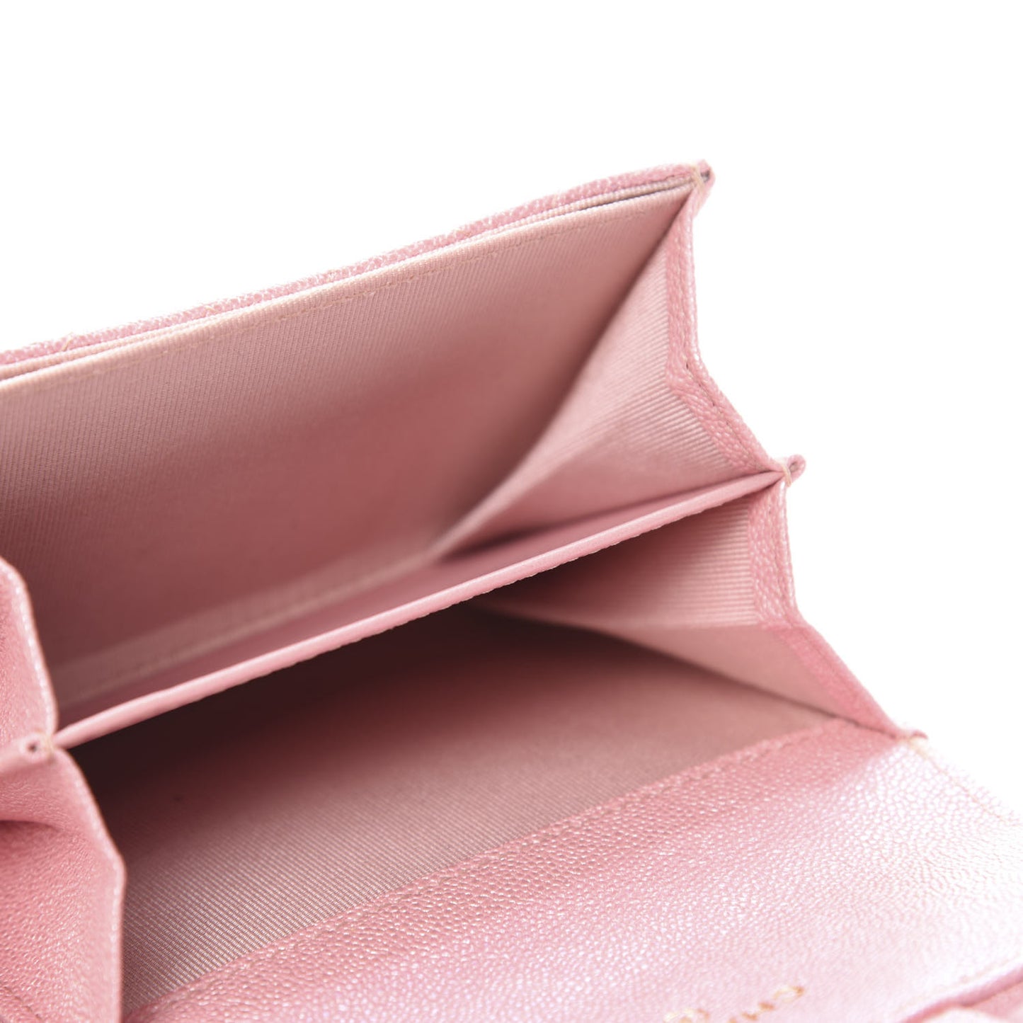 Iridescent Caviar Flap Quilted Card Holder Wallet Pink