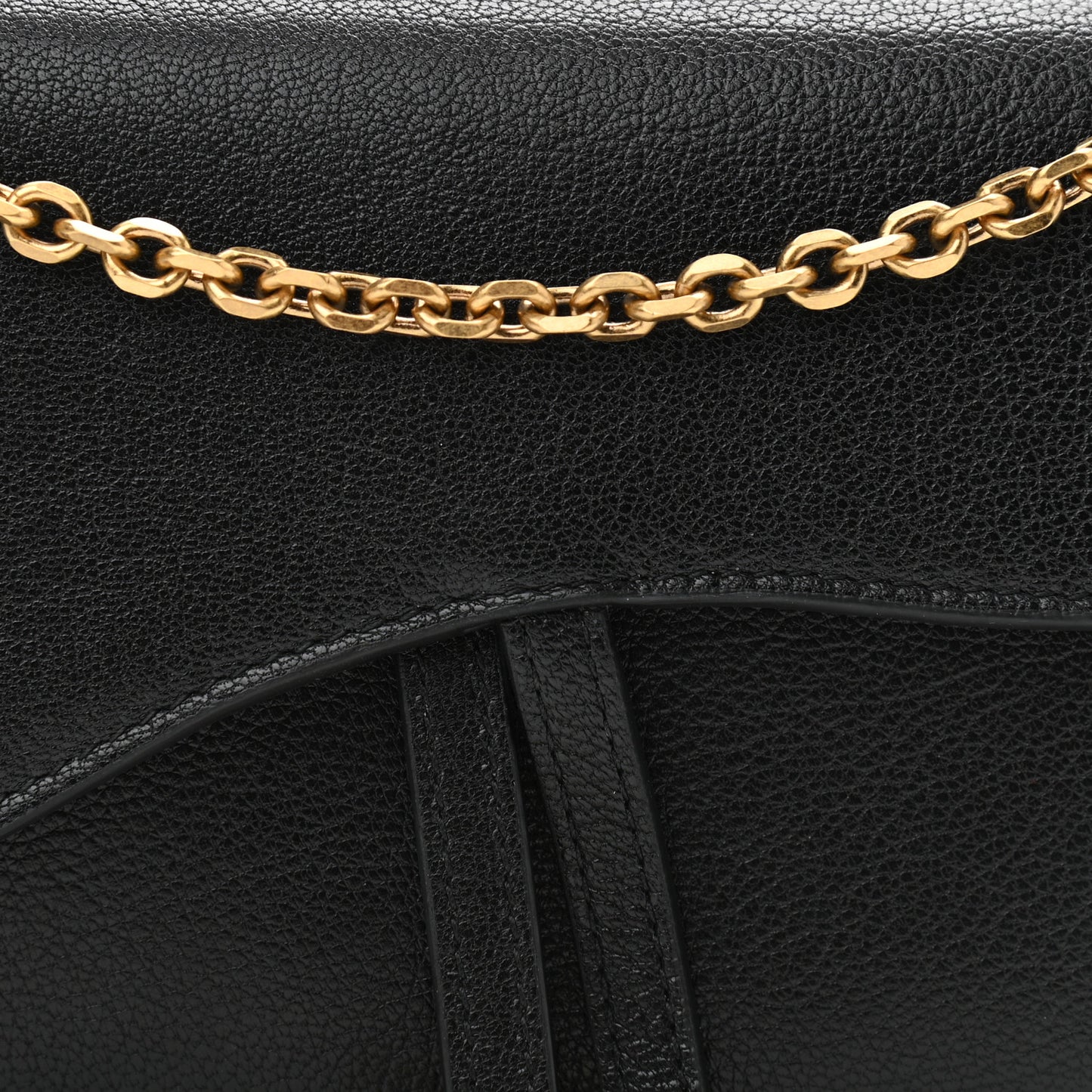 Grained Calfskin Saddle Chain Wallet Pouch Black