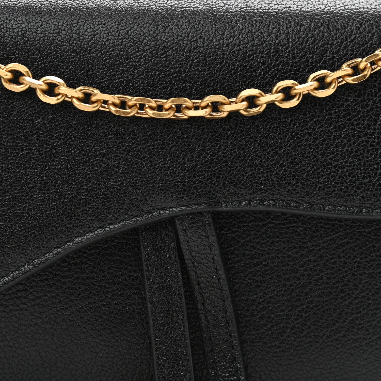 Christian Dior Grained Calfskin Saddle Chain Wallet Pouch Black 9 of 12