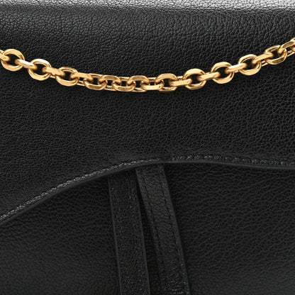 Christian Dior Grained Calfskin Saddle Chain Wallet Pouch Black 9 of 12