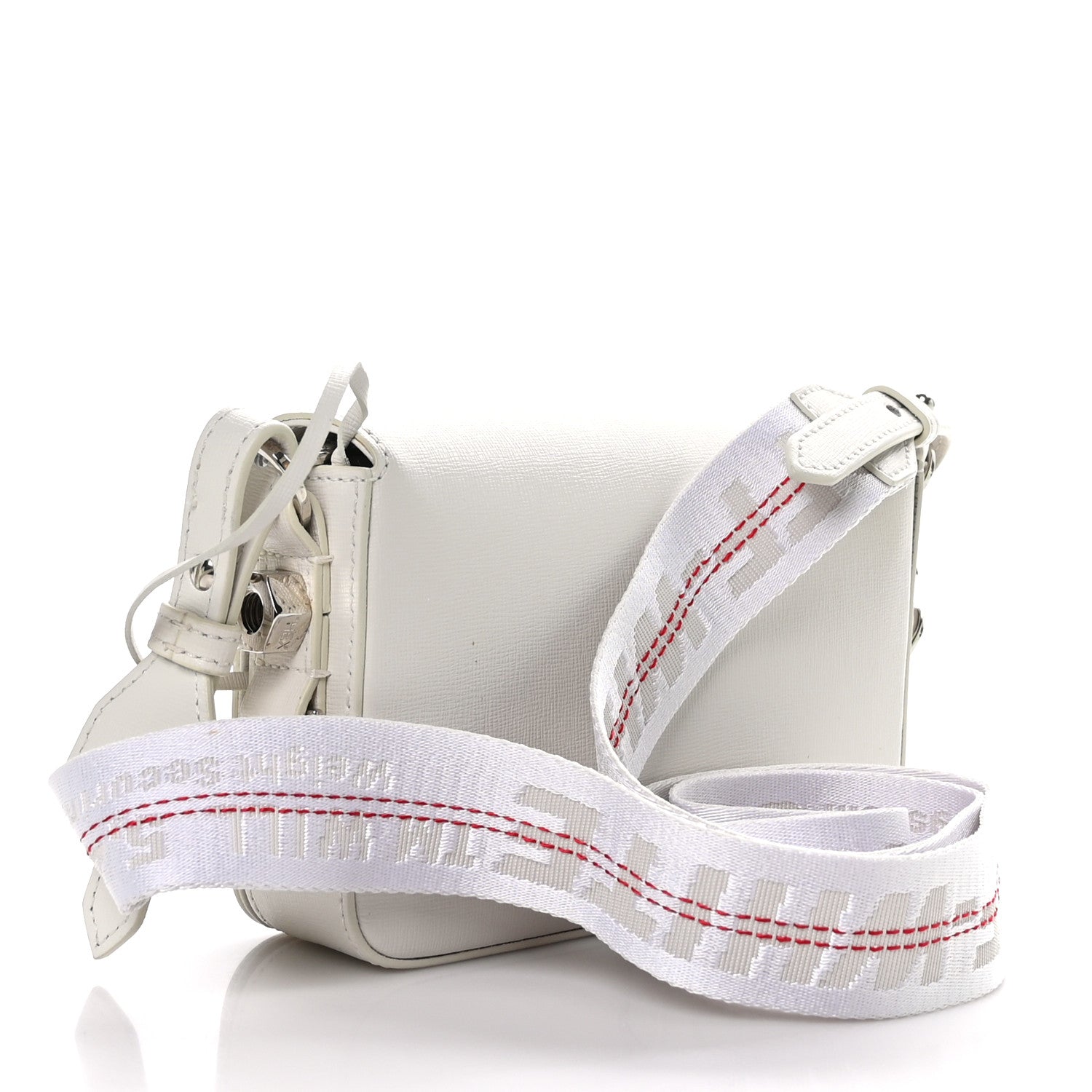 Off-White Saffiano Striped Mini Diag Binder Clip Bag White Black Red 3 of 9