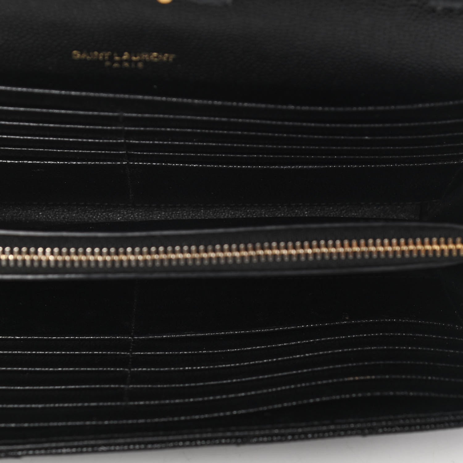 Saint Laurent Grain De Poudre Matelasse Chevron Monogram Chain Wallet Black 7 of 11