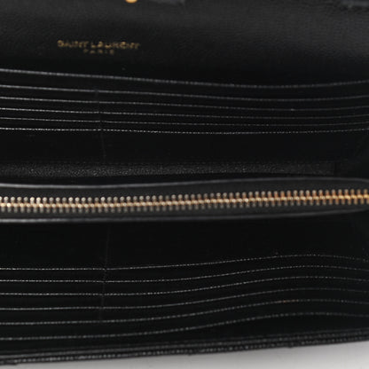 Saint Laurent Grain De Poudre Matelasse Chevron Monogram Chain Wallet Black 7 of 11