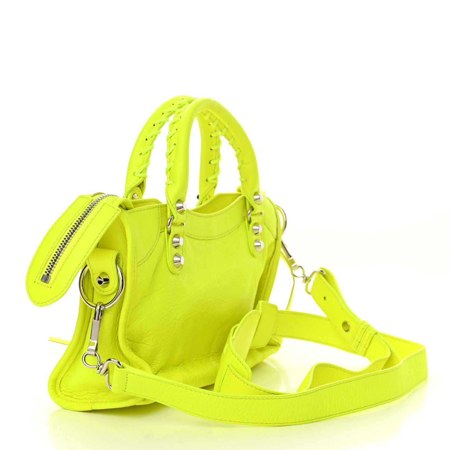 Agneau Classic Silver Hardware Mini City Jaune Fluo