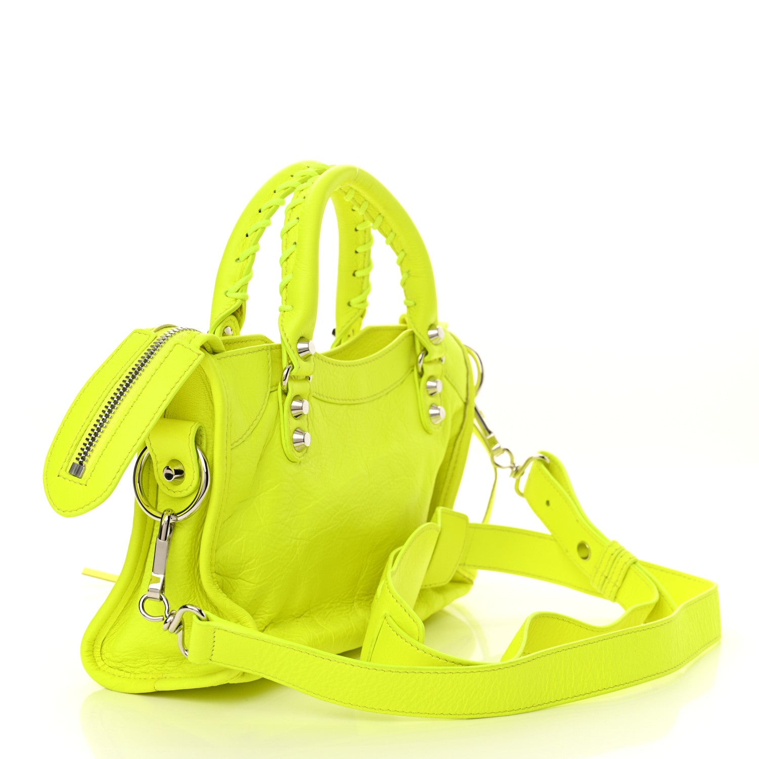 Balenciaga Agneau Classic Silver Hardware Mini City Jaune Fluo 4 of 11