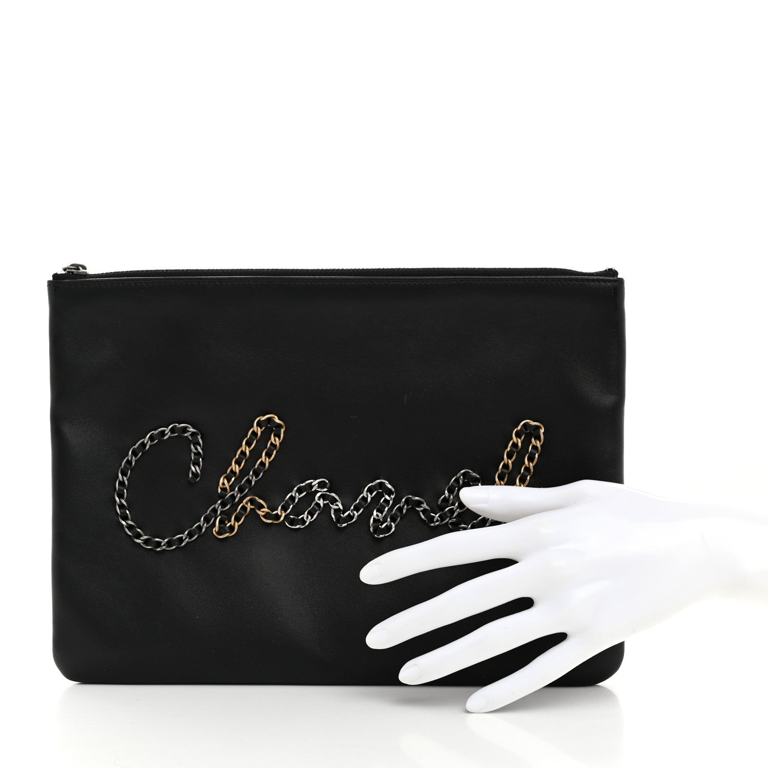 Chanel Calfskin Chain 20s Signe Medium Cosmetic Case Black 2 of 7