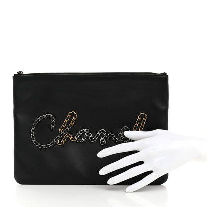 Chanel Calfskin Chain 20s Signe Medium Cosmetic Case Black 2 of 7