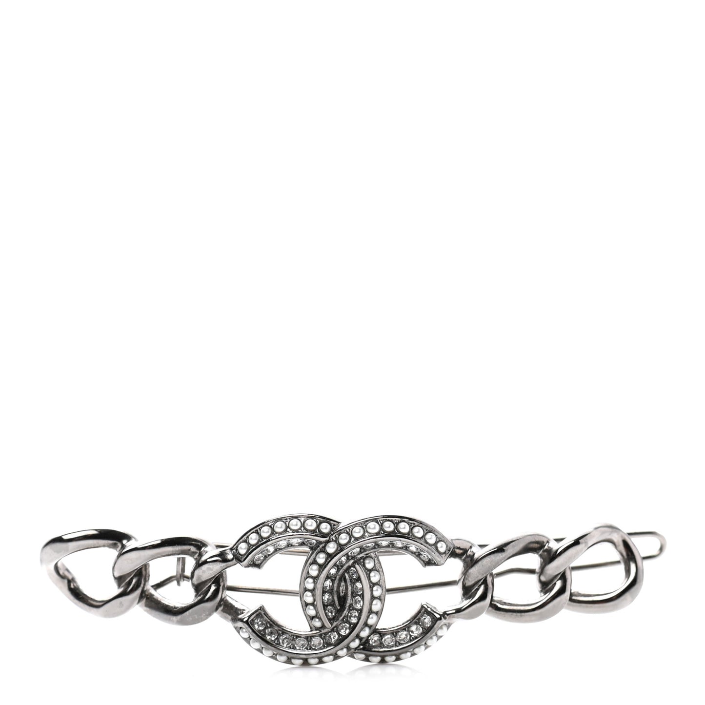 Crystal Pearl CC Hair Clip Barrette Ruthenium