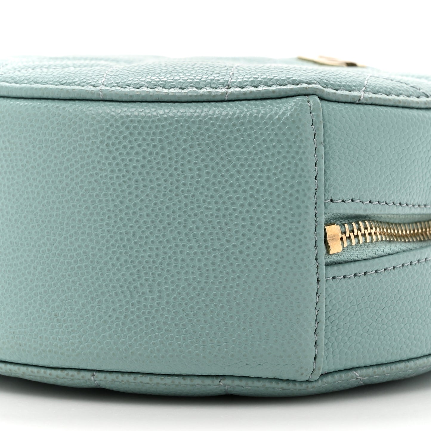 Caviar Quilted Round Clutch With Chain Light Blue