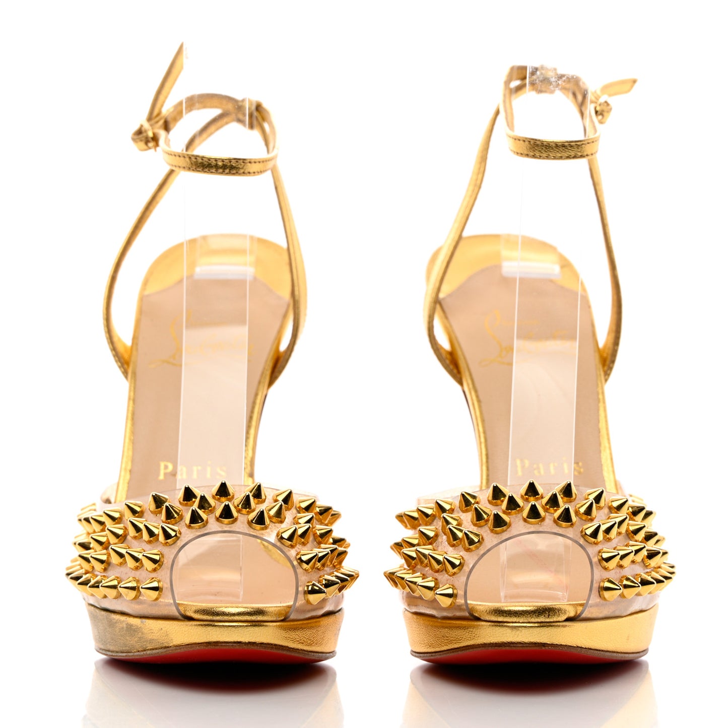 Nappa PVC Spiked St Jeannette 120 Peep Toe Pumps 35.5 Gold