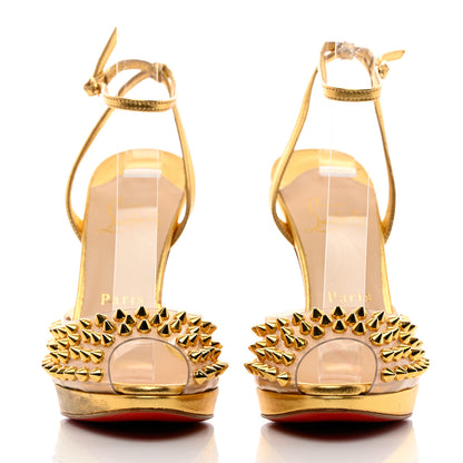 Christian Louboutin Nappa PVC Spiked St Jeannette 120 Peep Toe Pumps 35.5 Gold 2 of 14