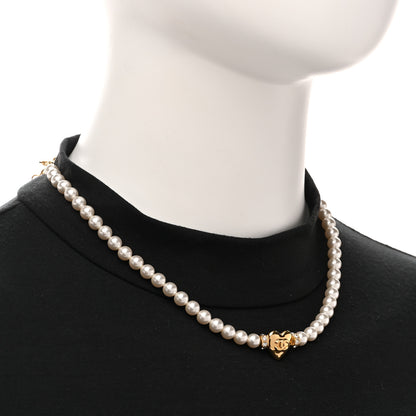 Chanel Crystal Pearl CC Heart Choker Necklace Gold 2 of 6