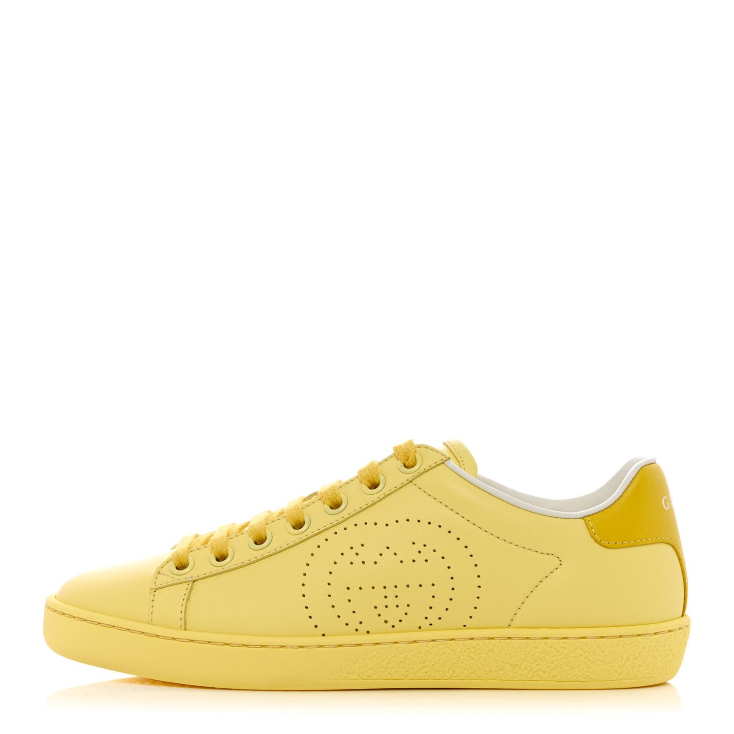 Calfskin Interlocking G Perforated Womens Ace Sneakers 35 Banana Straw Yellow