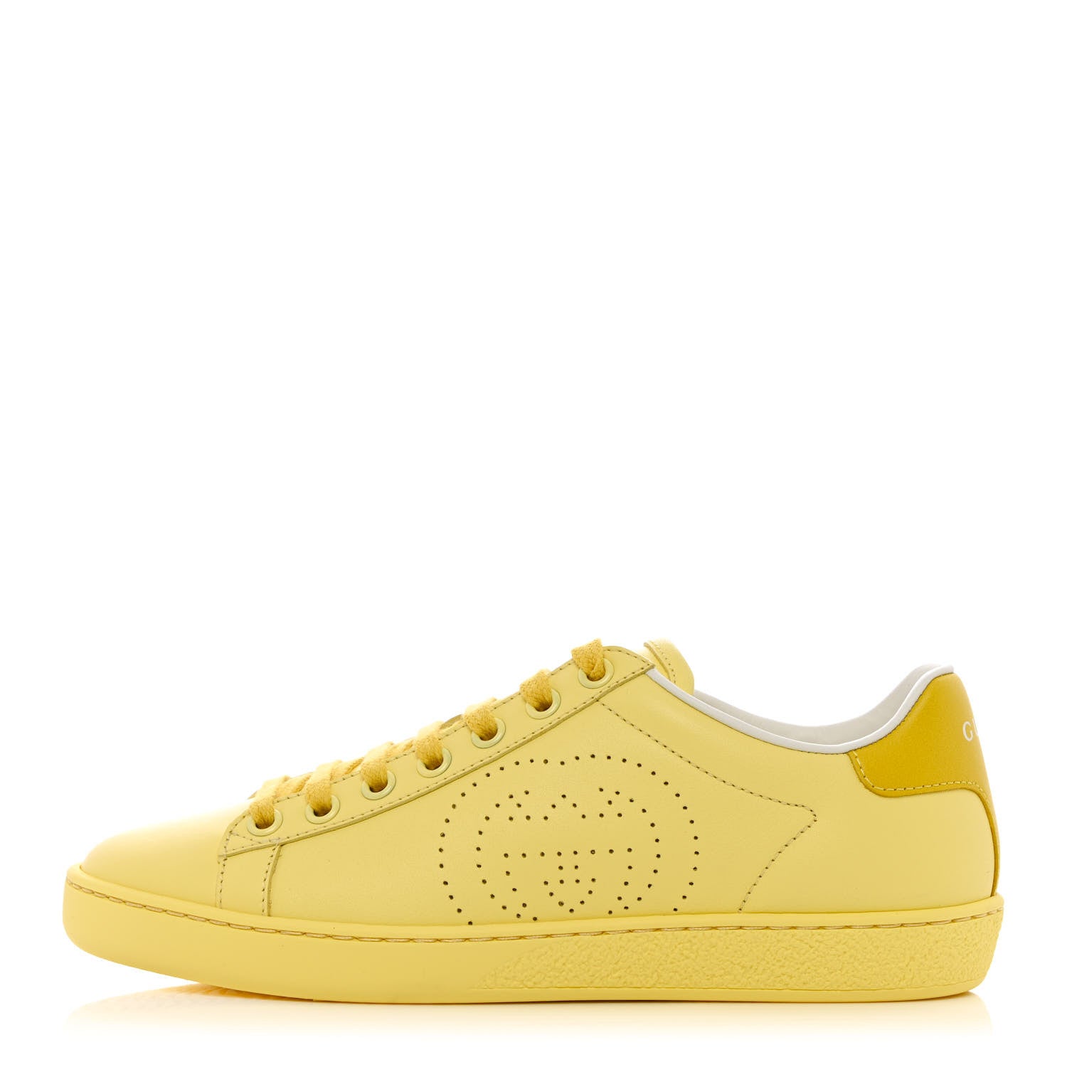 Gucci Calfskin Interlocking G Perforated Womens Ace Sneakers 35 Banana Straw Yellow 1 of 10