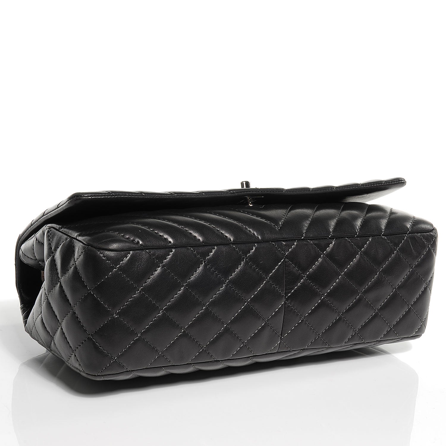 Chanel Lambskin Chevron Quilted Large Surpique Flap Dark Grey 4 of 8