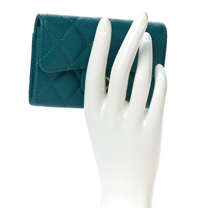 Chanel Caviar Quilted Flap Card Holder Wallet Turquoise 2 of 11