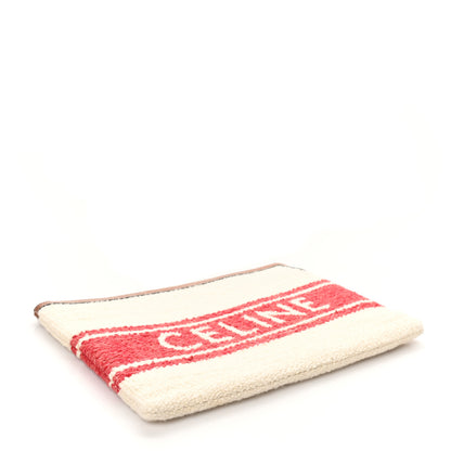 Celine All Over Textile Calfskin Striped Large Pouch Beige Red 4 of 8