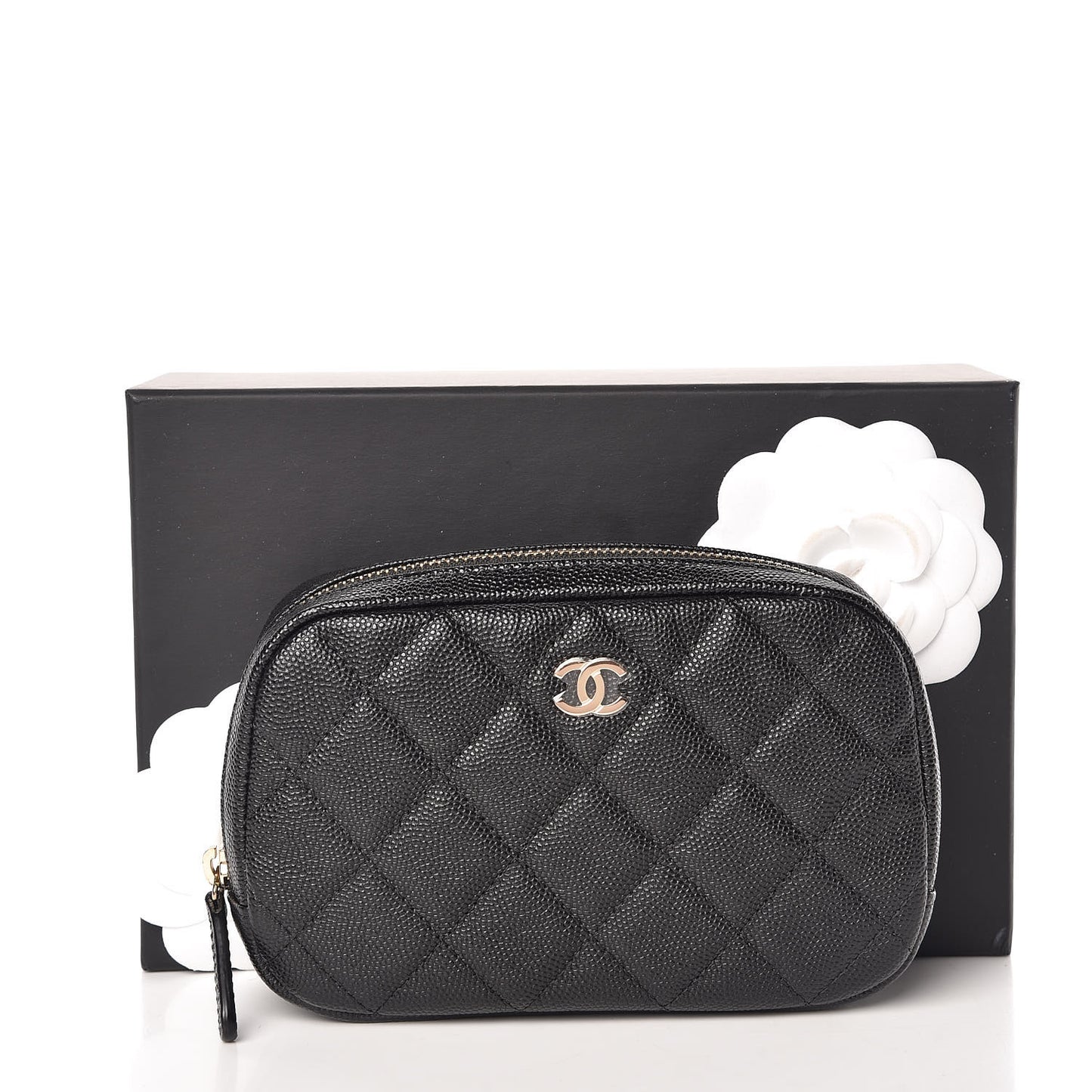 Caviar Quilted Small Curvy Pouch Cosmetic Case Black