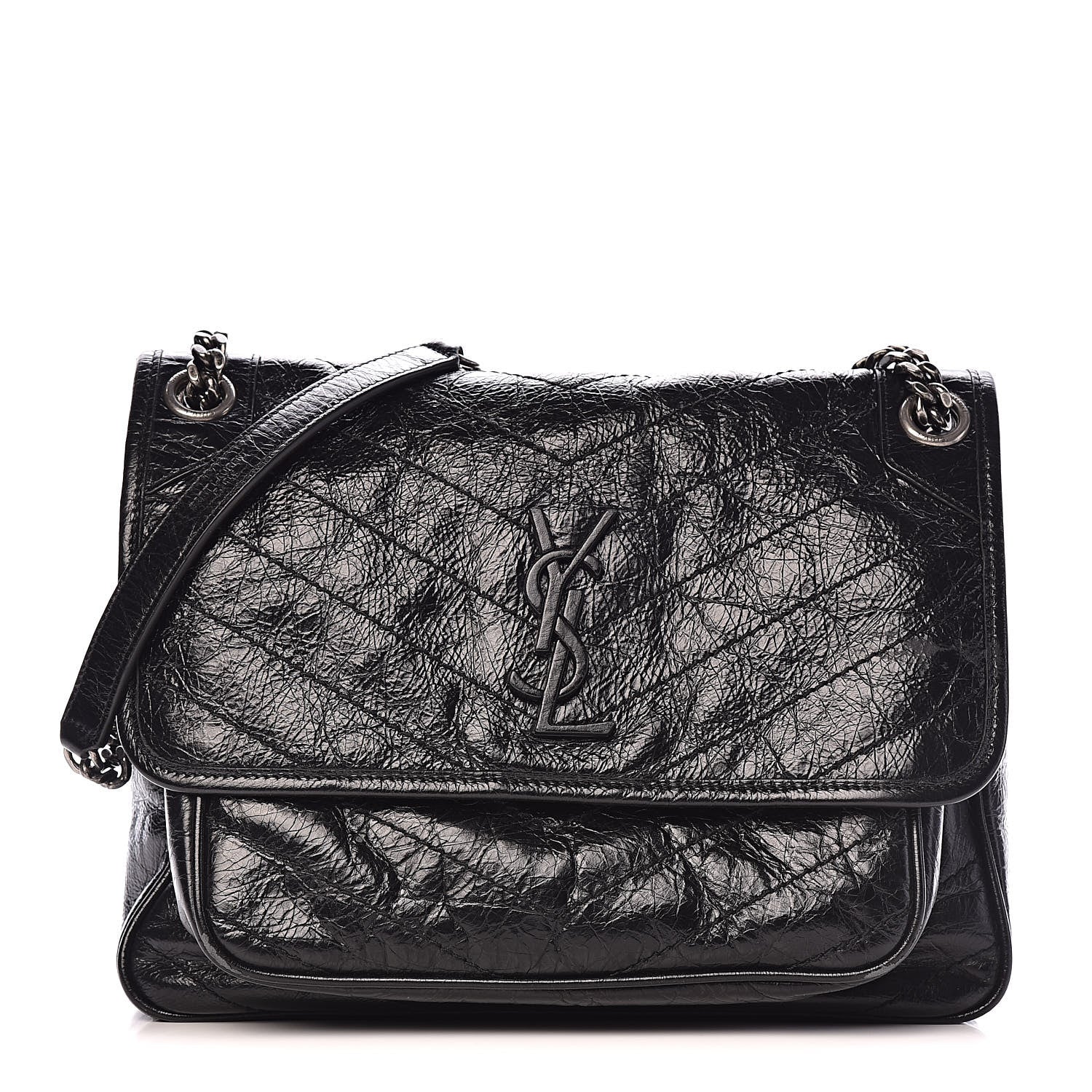 Saint Laurent Crinkled Calfskin Matelasse Monogram Medium Niki Chain Satchel Black 1 of 11