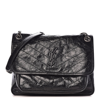 Saint Laurent Crinkled Calfskin Matelasse Monogram Medium Niki Chain Satchel Black 1 of 11