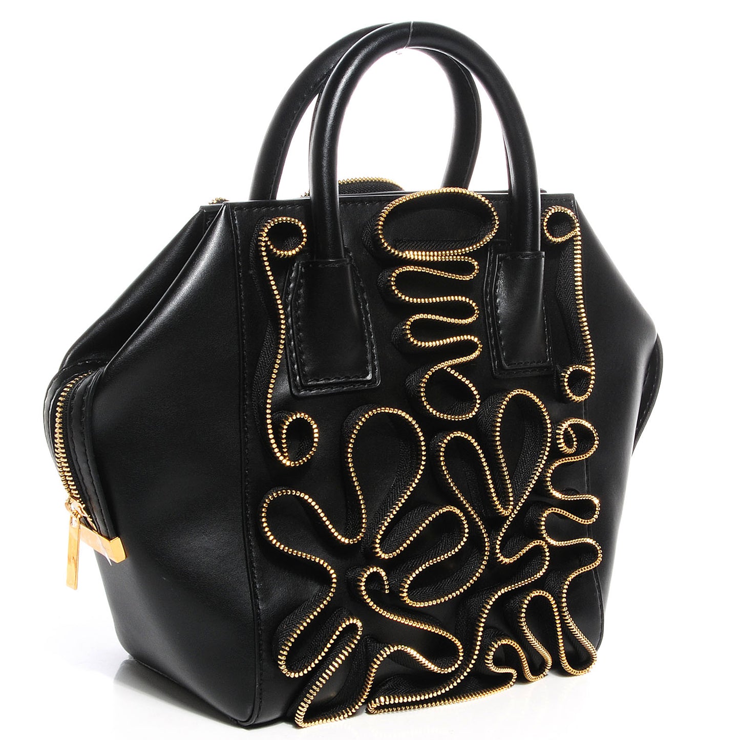 Faux Leather Small Cavendish Zipper Tote Black