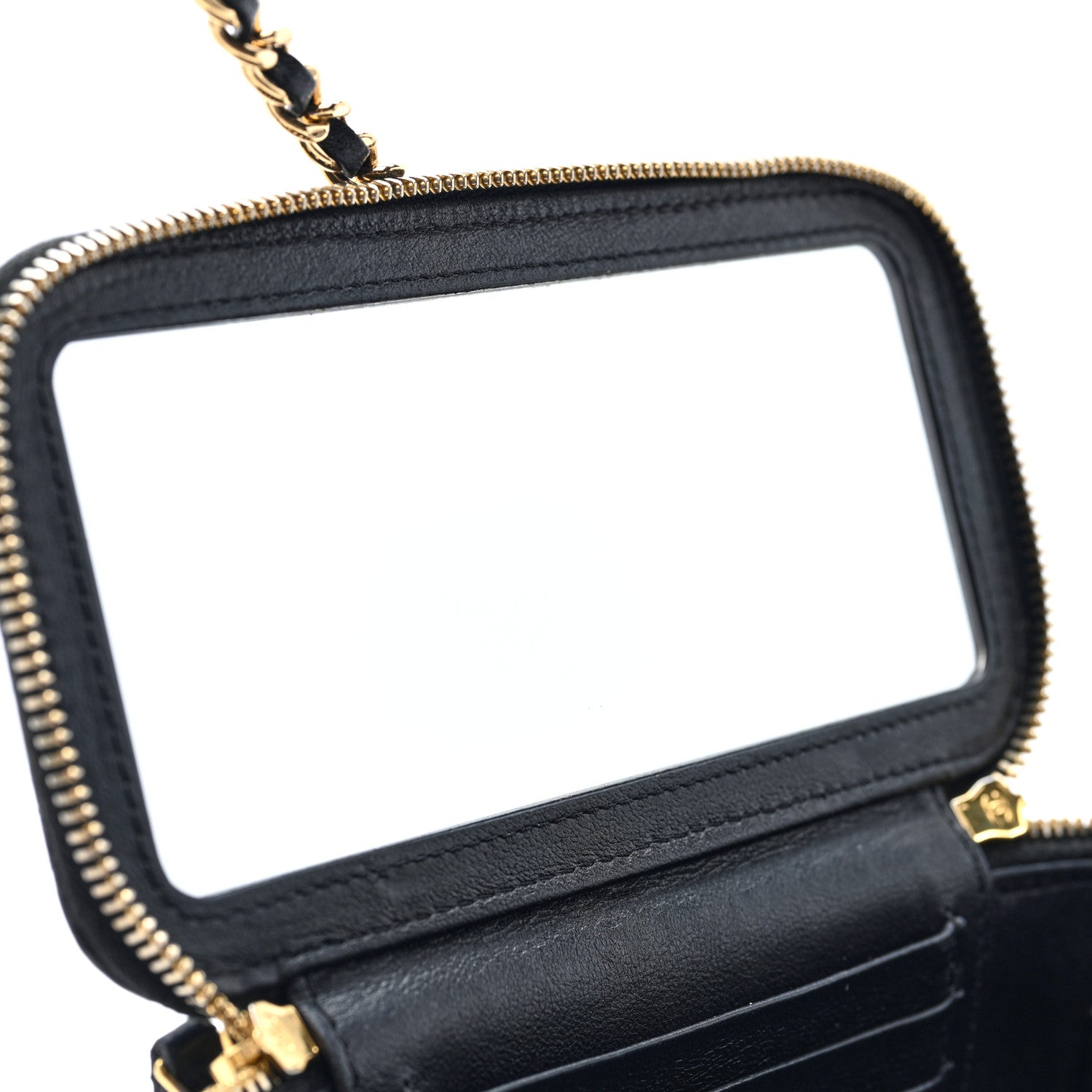 Chanel Shiny Lambskin Quilted Small Metal Wood Top Handle Vanity Case With Chain Black 8 of 11