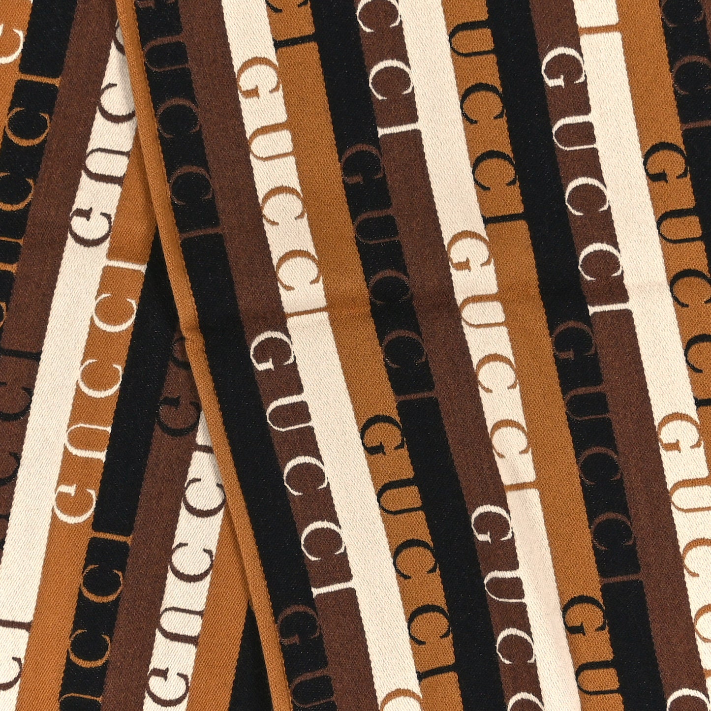 Wool Cotton Logo Wood Stripes Scarf Light Brown Dark Brown