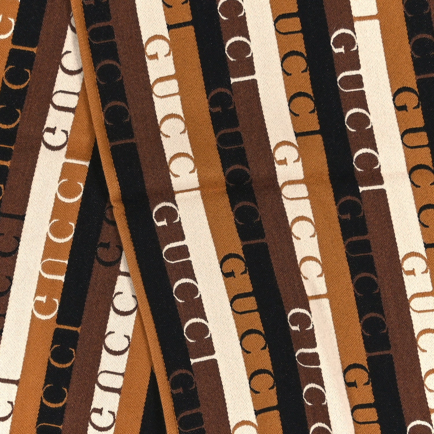 Gucci Wool Cotton Logo Wood Stripes Scarf Light Brown Dark Brown 4 of 4