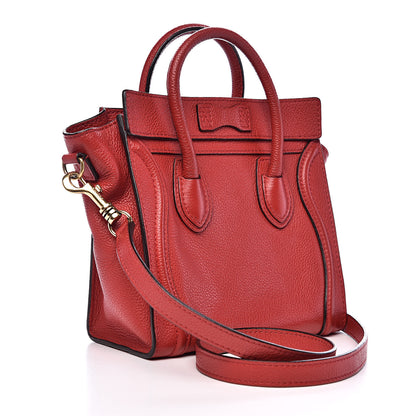Celine Drummed Calfskin Nano Luggage Coquelicot 3 of 9