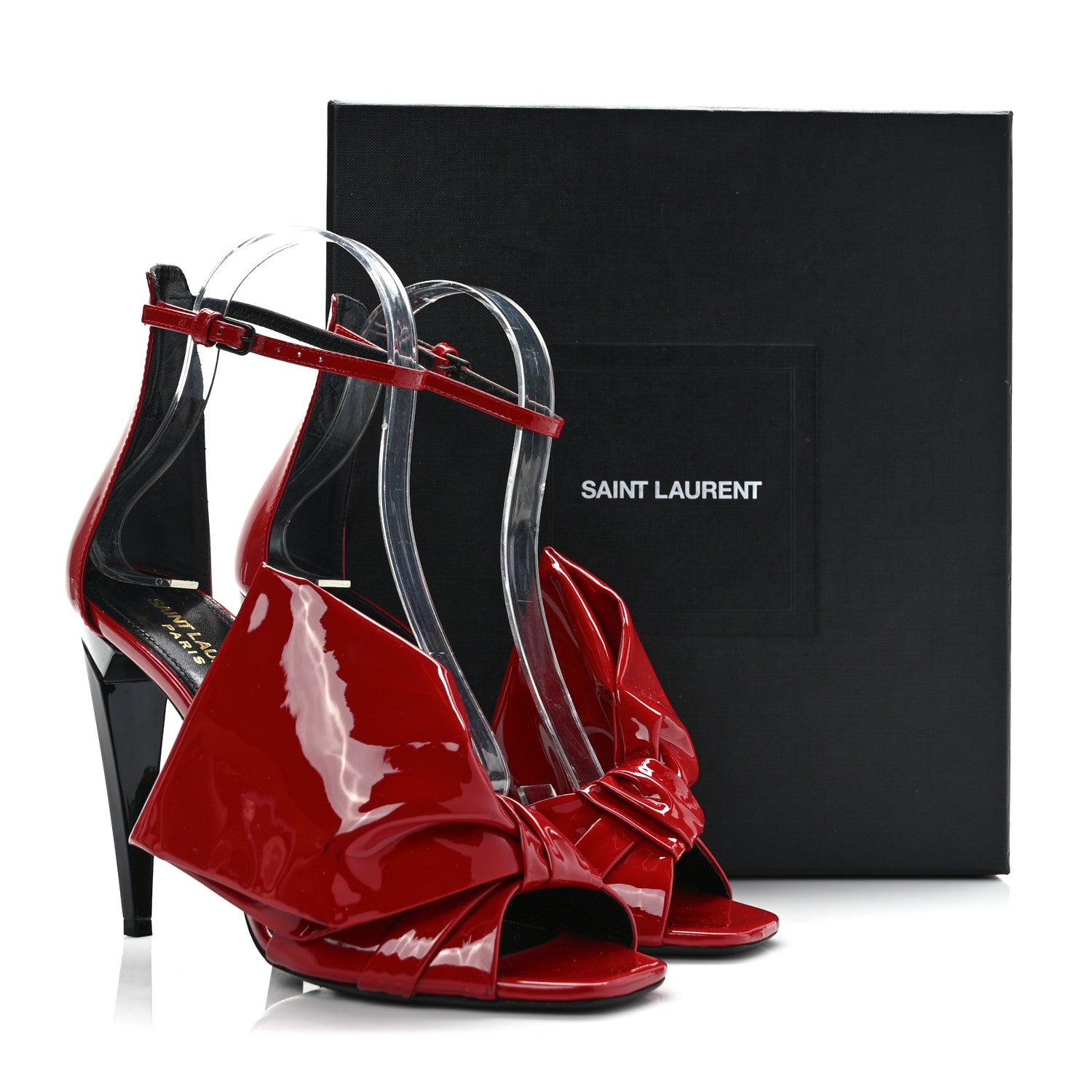 Saint Laurent Patent Calfskin Freja 105 Bow Sandals 37 Rouge Eros 10 of 10