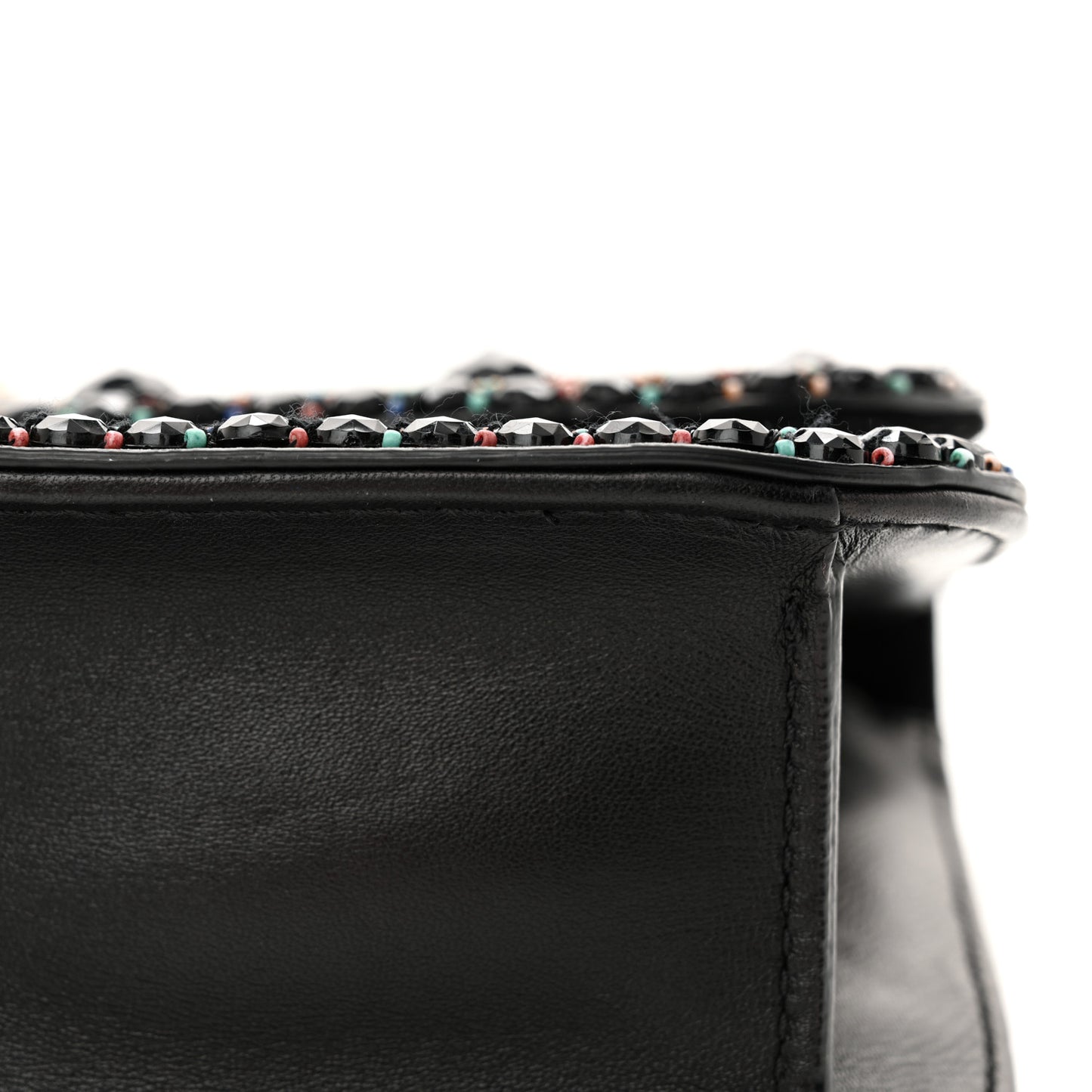 Vitello Beaded Medium Glam Lock Rockstud Flap Black