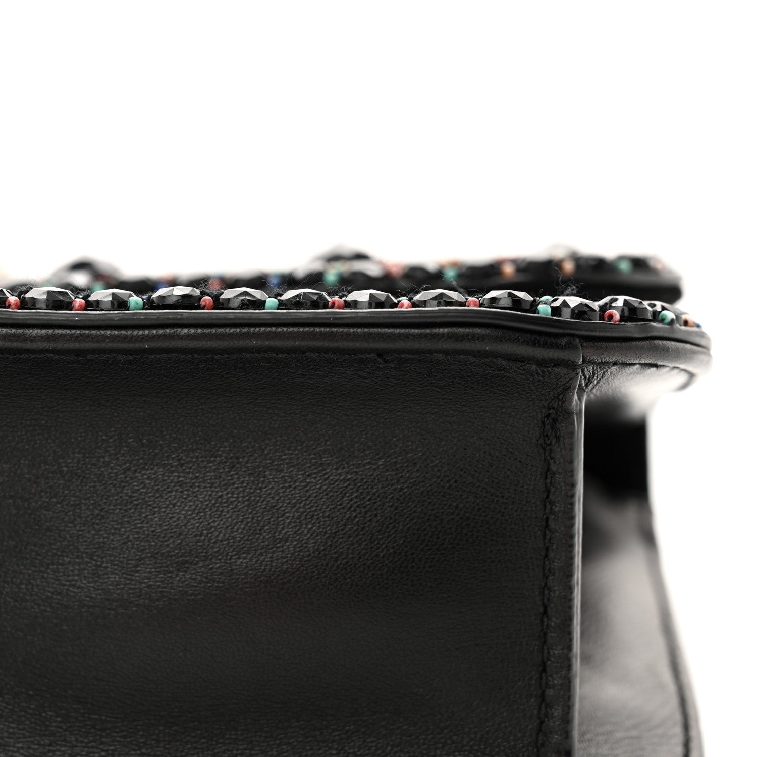 Valentino Garavani Vitello Beaded Medium Glam Lock Rockstud Flap Black 14 of 14