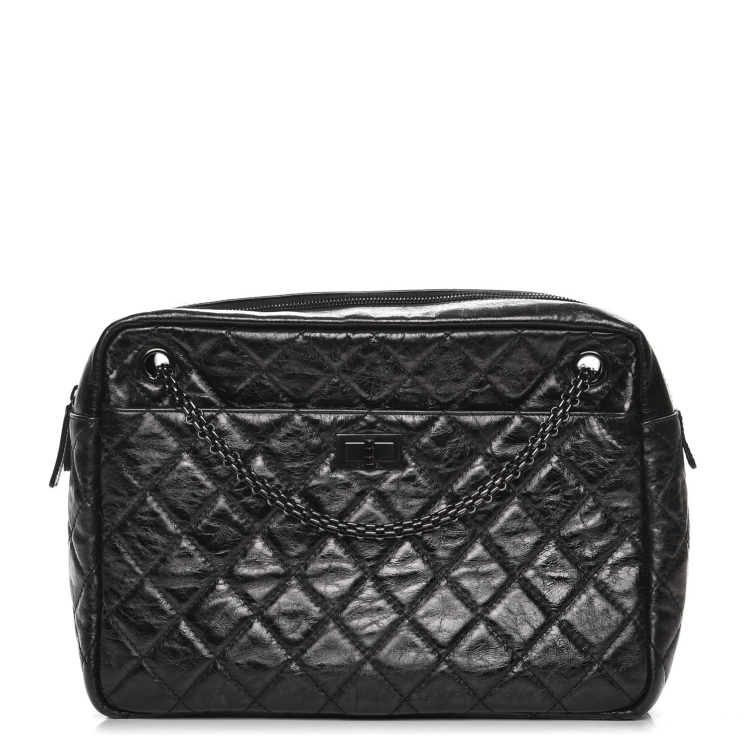 Chanel Metallic Aged Calfskin Quilted Large Reissue Camera Case Black 1 of 7