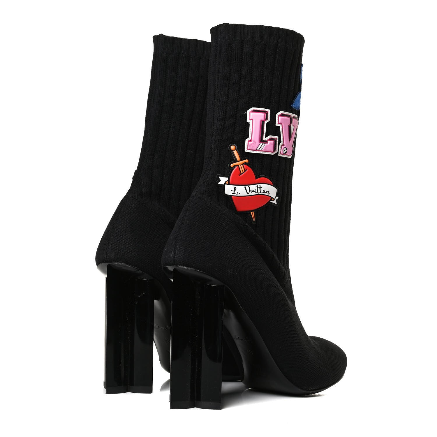 Louis Vuitton Stretch Fabric LV Black Heart Sock Ankle Boots 40 Black 4 of 9