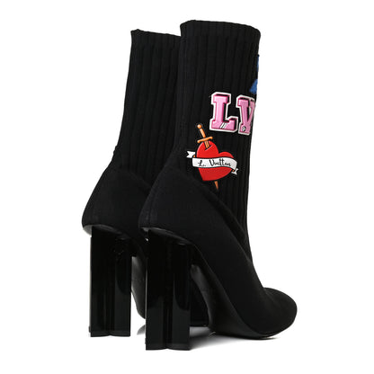 Louis Vuitton Stretch Fabric LV Black Heart Sock Ankle Boots 40 Black 4 of 9