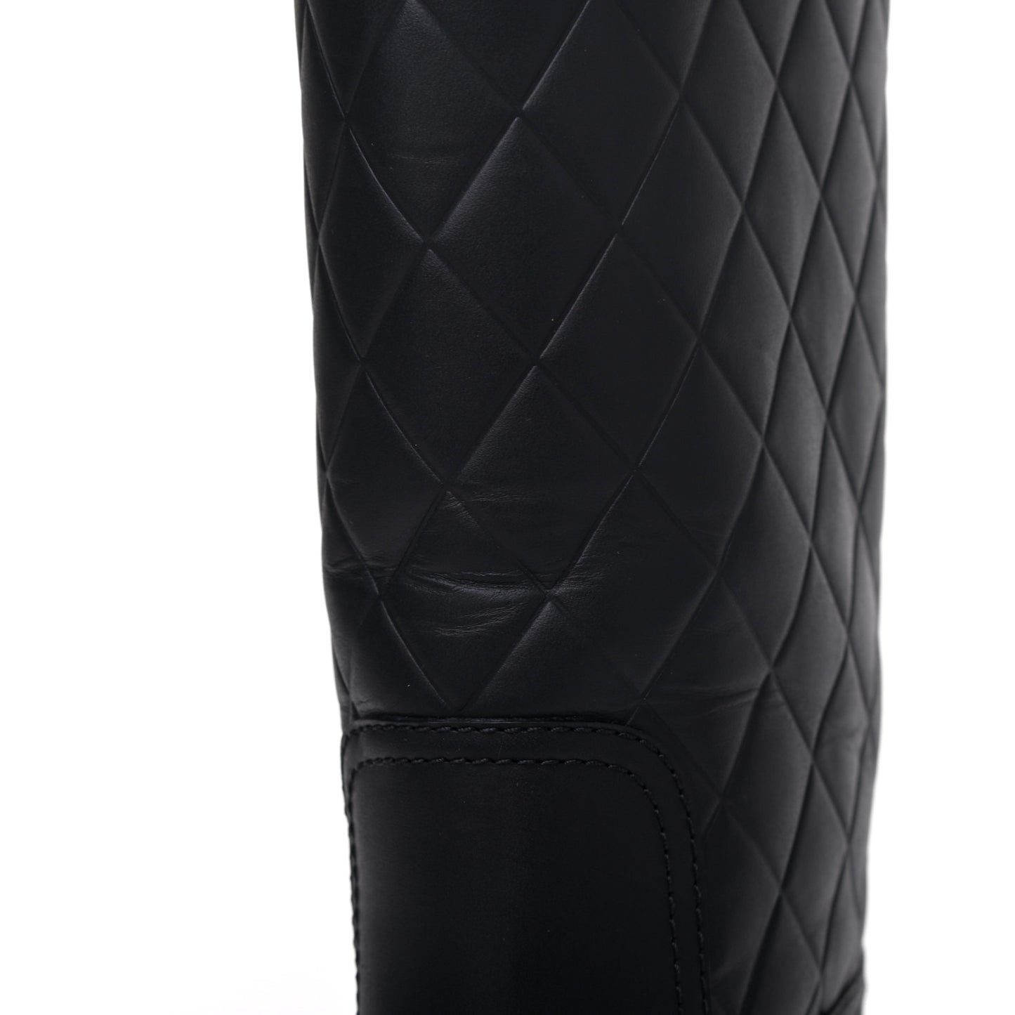 Oily Calfskin Quilted High Boots 38 Black