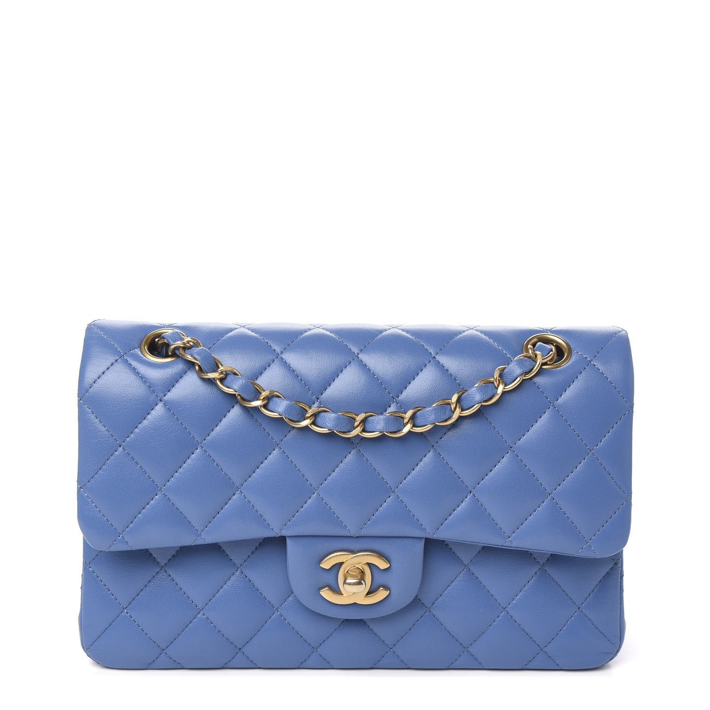 Lambskin Quilted Small Double Flap Blue