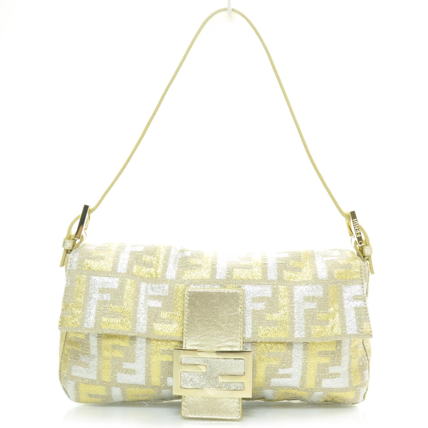 Fendi Metallic Lurex Calfskin Zucca Baguette Gold Silver 1 of 8