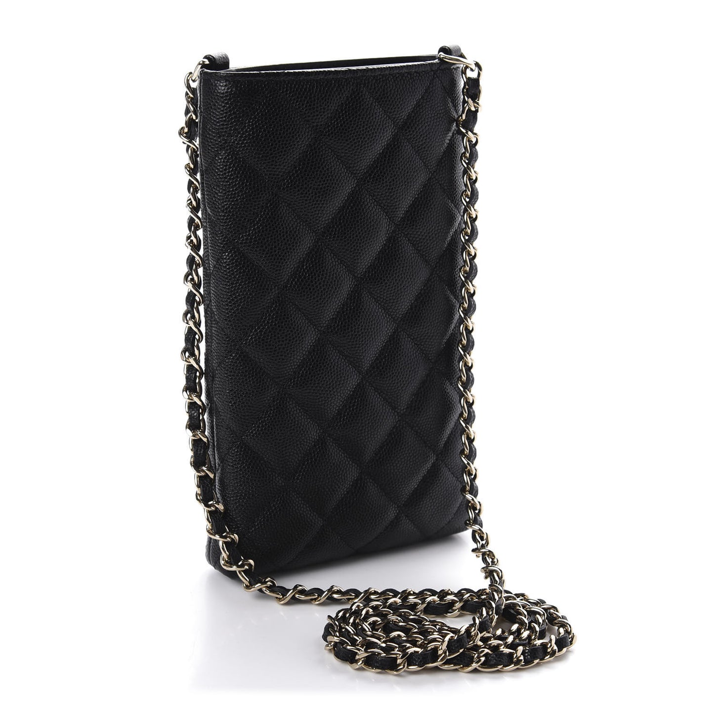 Caviar Quilted French New Wave Phone Holder With Chain Black