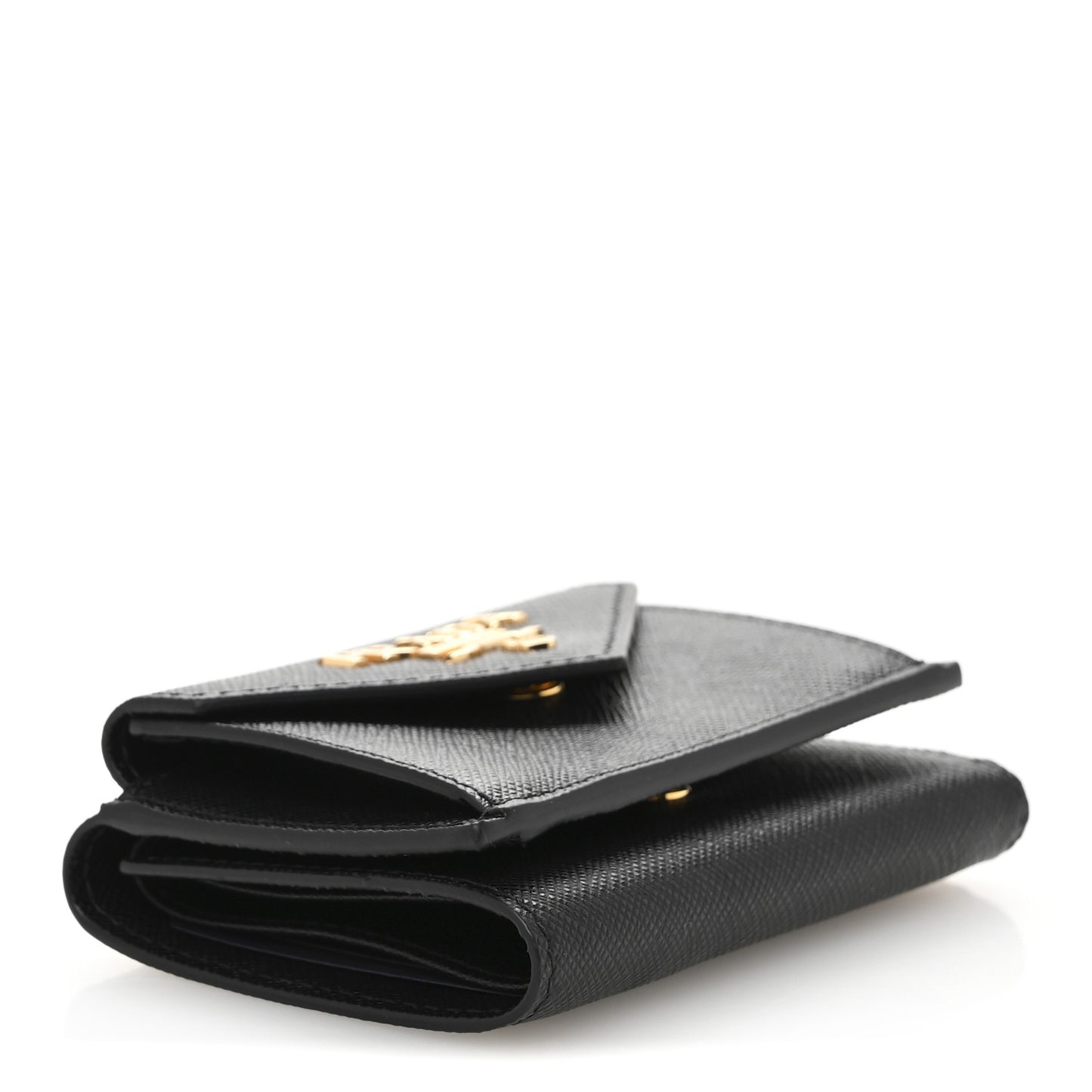 Saffiano Metal Tri-Fold Envelope Card Holder Wallet Black