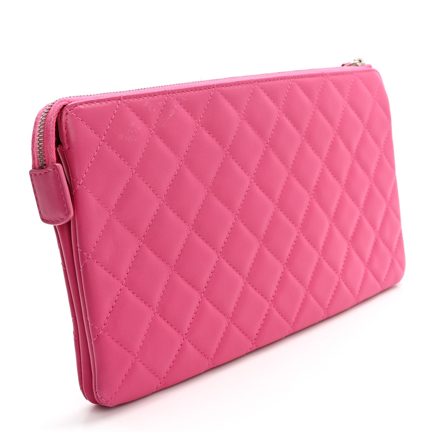 Chanel Lambskin Quilted Enamel Zipped Clutch Pink 3 of 14