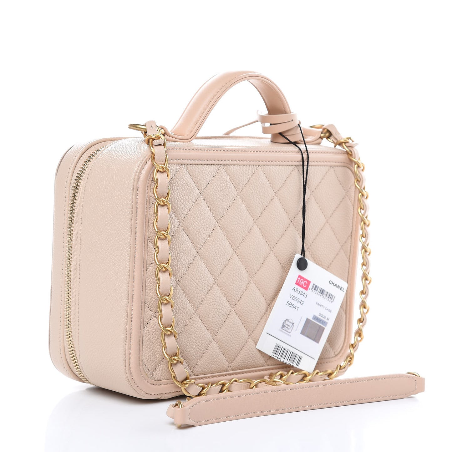 Caviar Quilted Medium CC Filigree Vanity Case Beige